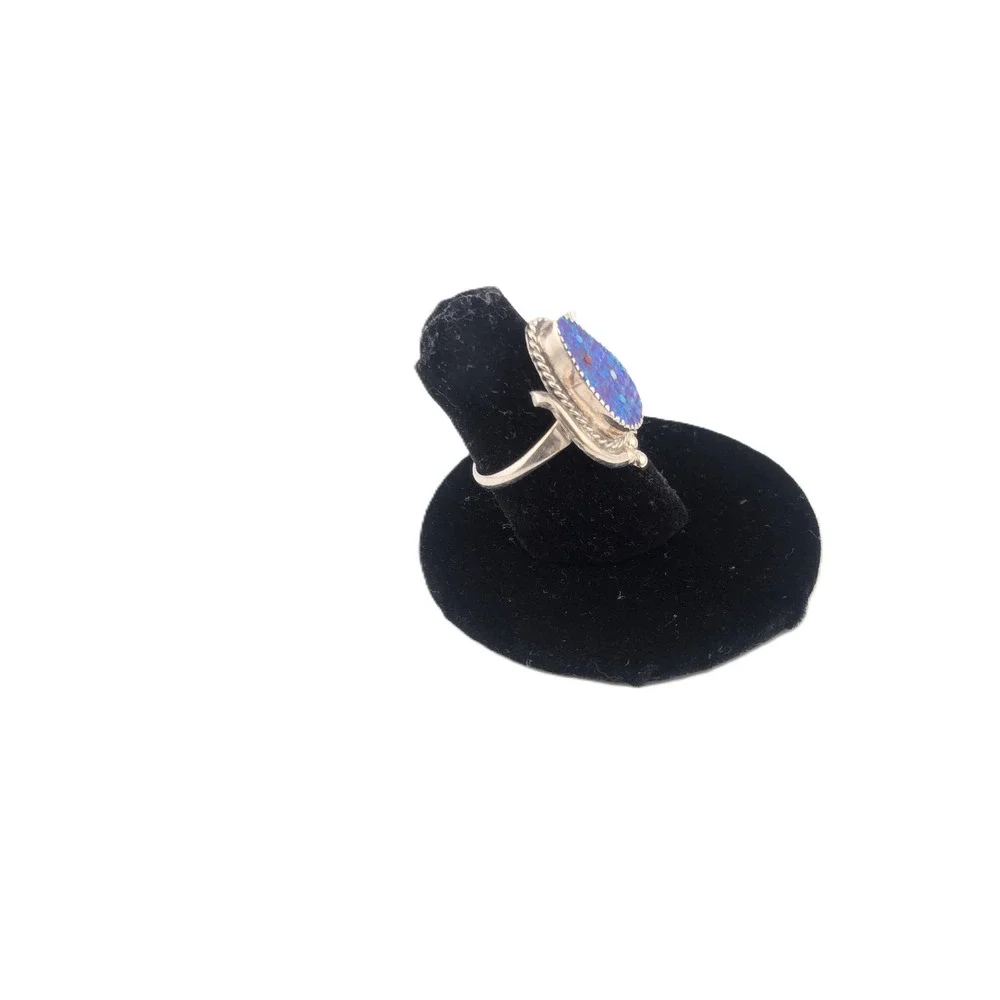 Zuni Corn Ring Purple Blue Opal Sterling Silver Native Am Jewelry Sz 7US**‎